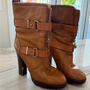 🤎 Coach Leather Buckle Zip Heeled Ankle Boots Size 6.5B 🤎